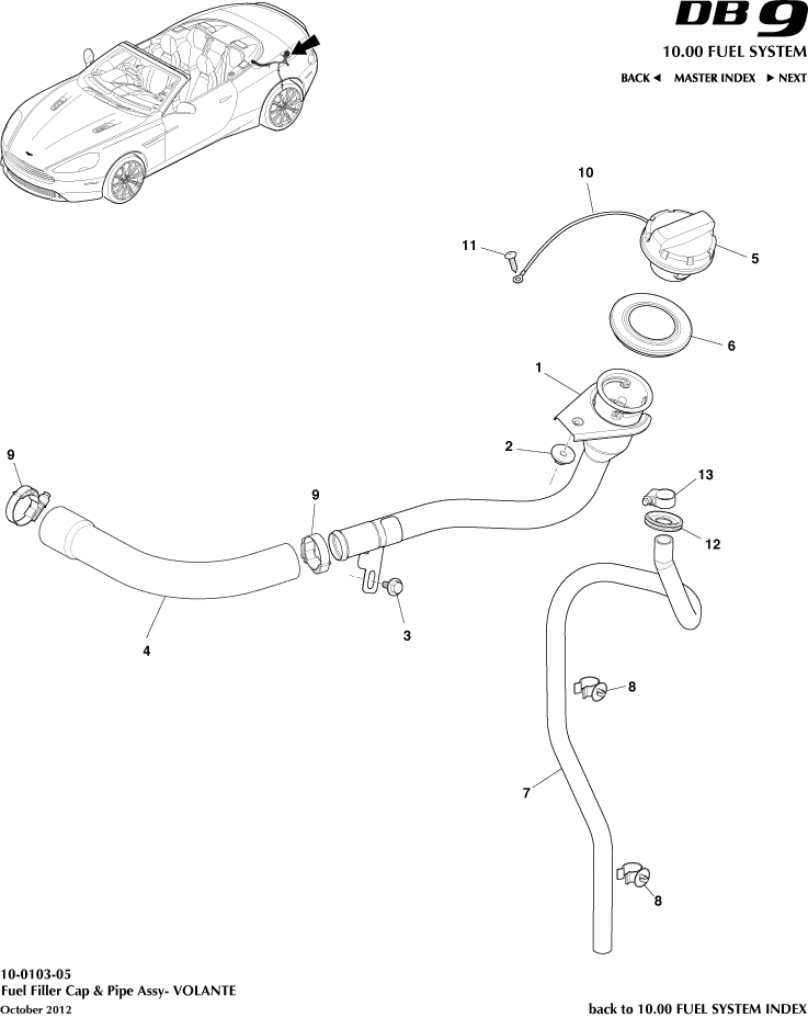 Fuel Filler Assembly, Volante of Aston Martin Aston Martin GT DB9 (2004-2017)