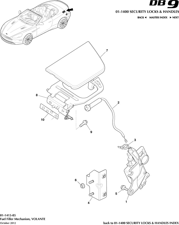 Handles & Locks Mechanisms - Fuel Filler Mechanism, Volante of Aston Martin Aston Martin GT DB9 (2004-2017)