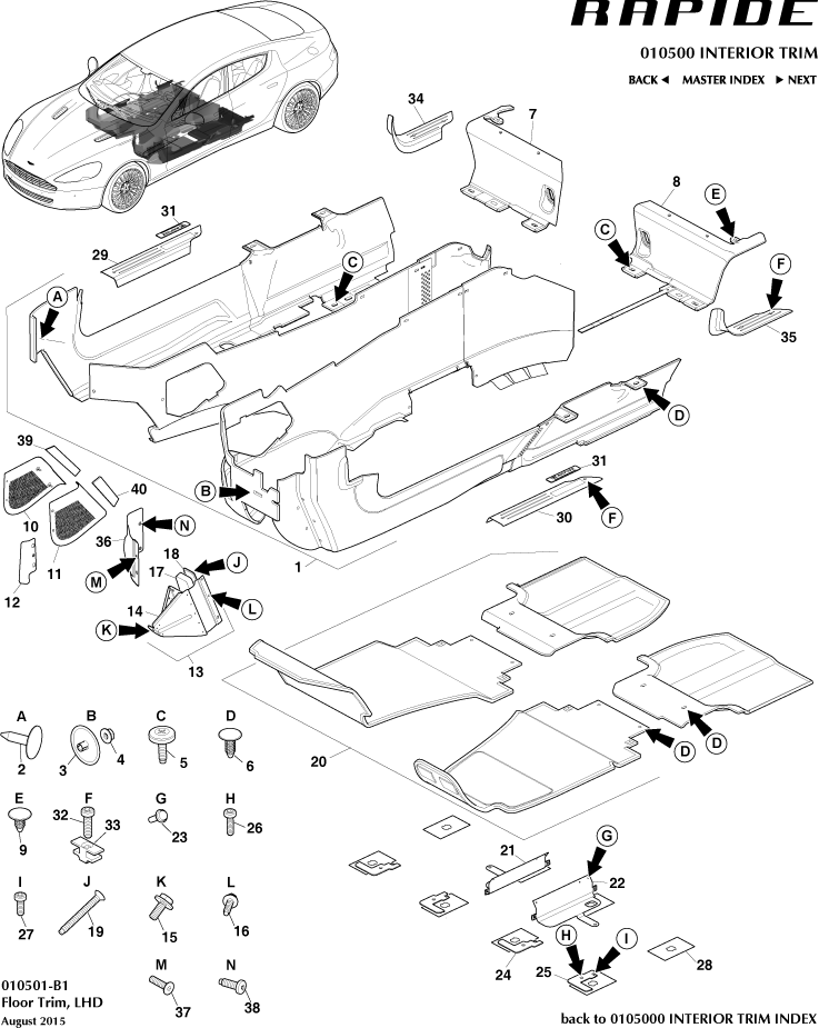 Interior Trim & Ornamentation - Main Floor Trim, LHD of Aston Martin Aston Martin GT RAPIDE (2010-2019)