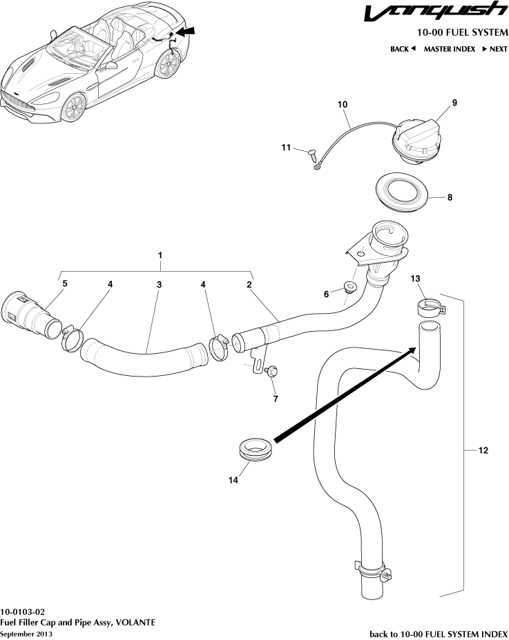 Fuel Filler Assembly, Volante of Aston Martin Aston Martin GT VANQUISH (2013-2018)