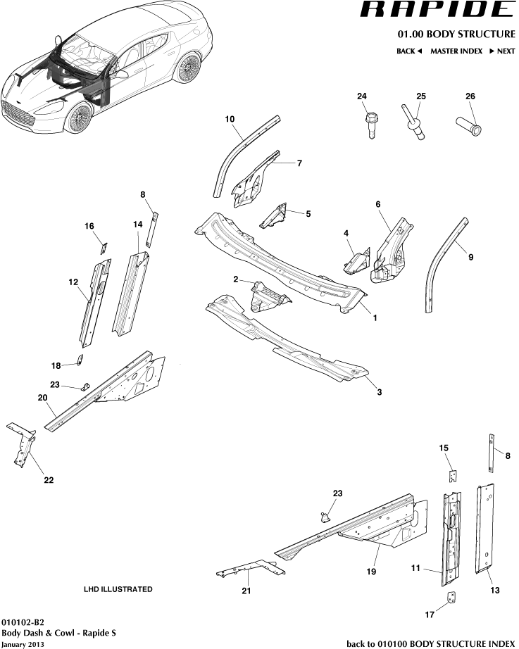 Body Structure - Body Dash & Cowl, 'S' of Aston Martin Aston Martin GT RAPIDE (2010-2019)