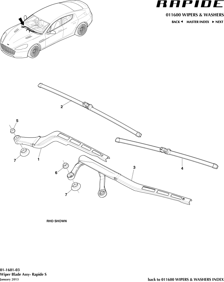 Wipers & Washers - Wiper Blade Assembly, 'S' of Aston Martin Aston Martin GT RAPIDE (2010-2019)