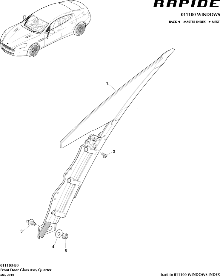 Glass Frames & Regulators - Front Door Quarter Glass of Aston Martin Aston Martin GT RAPIDE (2010-2019)