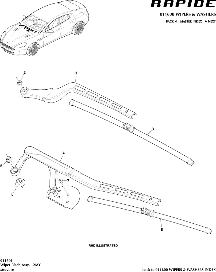 Wipers & Washers - Wiper Blade Assembly, 12MY of Aston Martin Aston Martin GT RAPIDE (2010-2019)