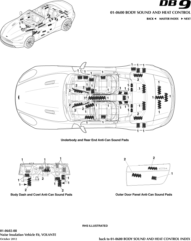 Sound & Heat Control - Noise Insulation, Volante of Aston Martin Aston Martin GT DB9 (2004-2017)