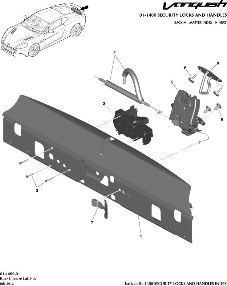 Handles & Locks Mechanisms - Rear Closure Latches of Aston Martin Aston Martin GT VANQUISH (2013-2018)