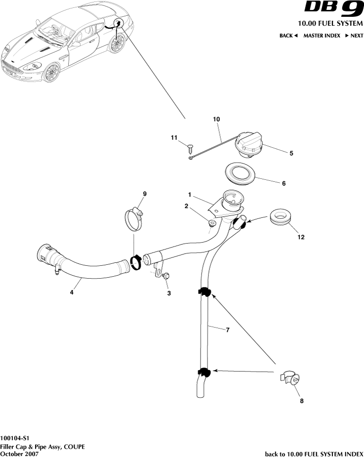 Fuel Filler Cap & Pipe, Coupe of Aston Martin Aston Martin GT DB9 (2004-2017)