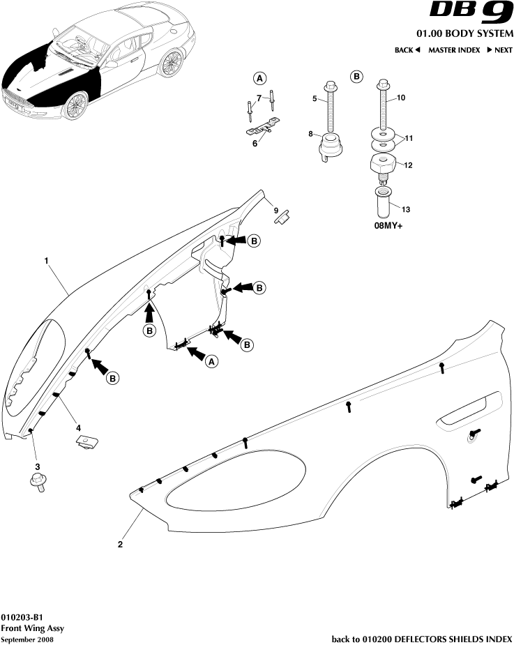 Front Structure - Front Wing Assembly of Aston Martin Aston Martin GT DB9 (2004-2017)
