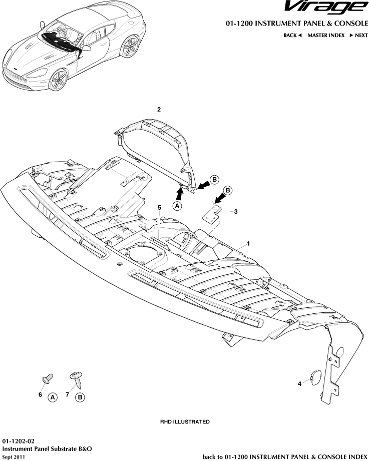 Instrument and Console Panels - IP Substrate of Aston Martin Aston Martin GT VIRAGE (2012-2013)