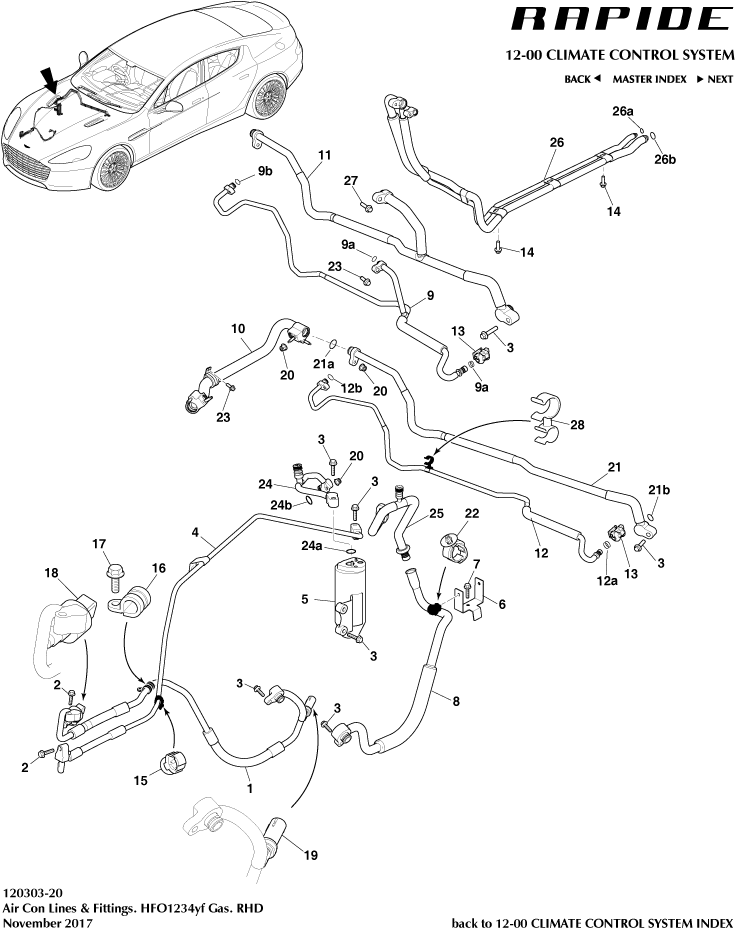 Air Con Lines, HFO1234yf, RHD of Aston Martin Aston Martin GT RAPIDE (2010-2019)