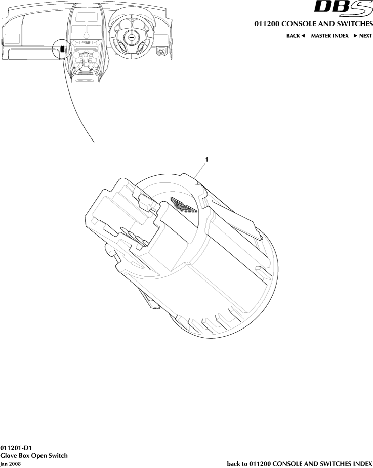 Console and Switches - Glove Box Switch of Aston Martin Aston Martin GT DBS (2007-2012)