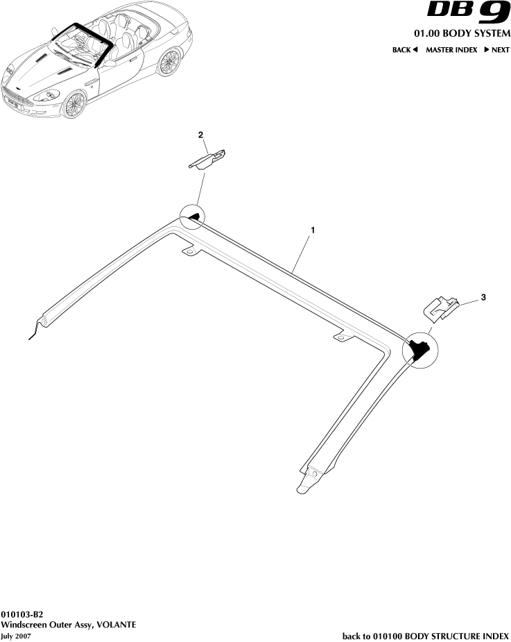 Body Structure - Windscreen, Outer, Volante of Aston Martin Aston Martin GT DB9 (2004-2017)