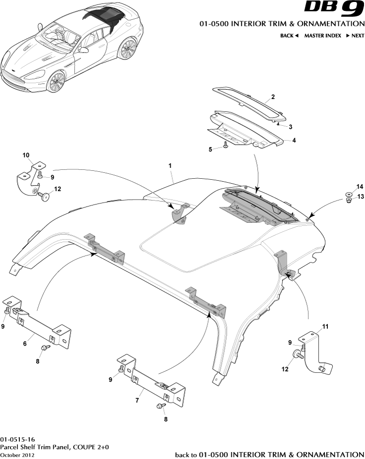 Interior Trim & Ornamentation - Parcel Shelf Trim Panel, 2+0 Coupe of Aston Martin Aston Martin GT DB9 (2004-2017)