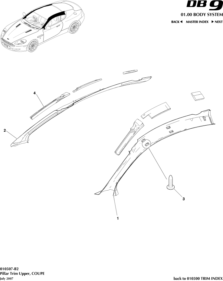 Interior Trim - Pillar Trim, Upper, Coupe of Aston Martin Aston Martin GT DB9 (2004-2017)
