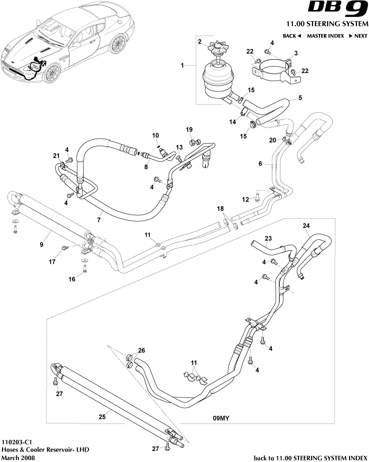 Cooler, Hoses & Reservoir, LHD of Aston Martin Aston Martin GT DB9 (2004-2017)