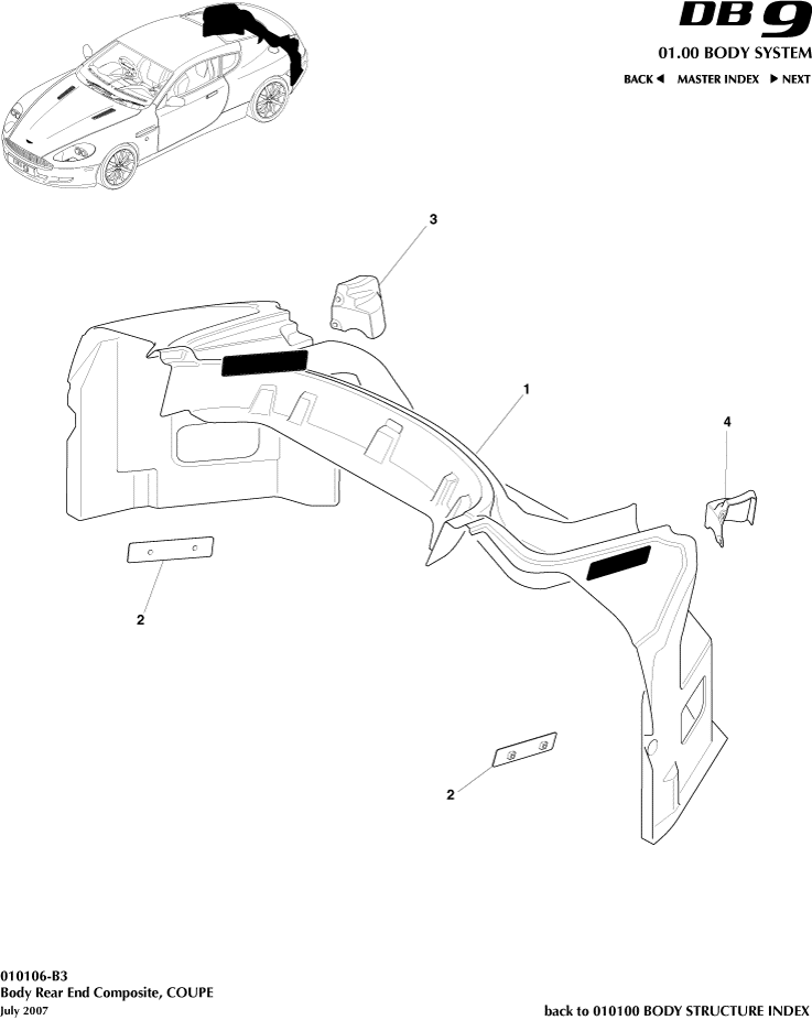Body Structure - Body Rear End Composite, Coupe of Aston Martin Aston Martin GT DB9 (2004-2017)