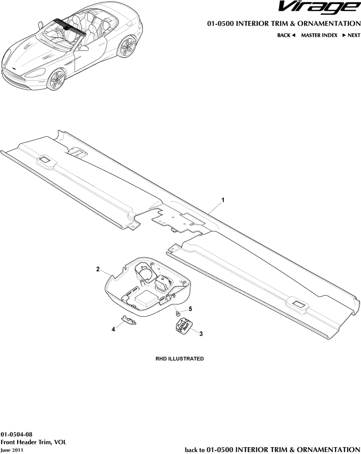 Interior Trim & Ornamentation - Front Header Trim, Volante of Aston Martin Aston Martin GT VIRAGE (2012-2013)