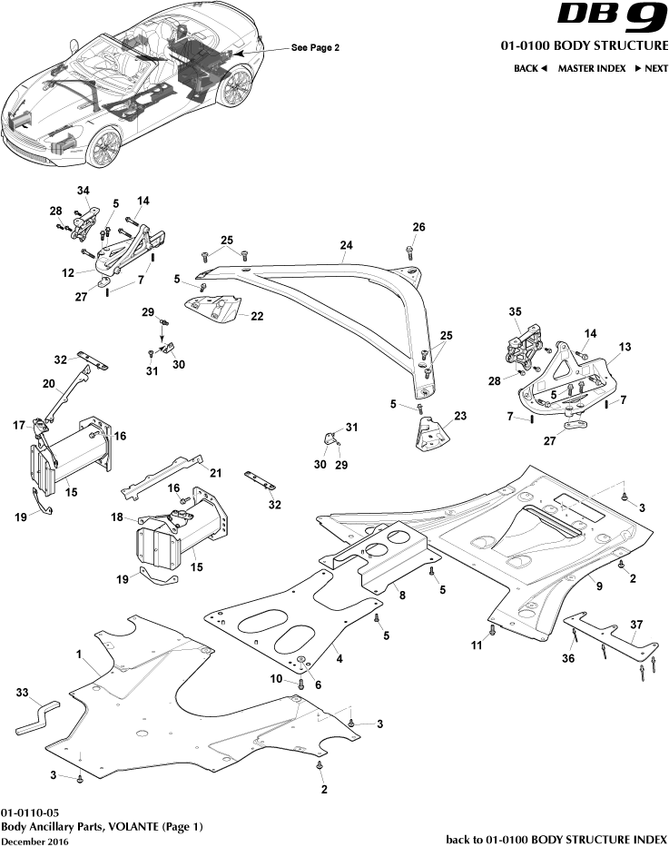 Body Structure - Anciliary Parts, Volante, page 1 of Aston Martin Aston Martin GT DB9 (2004-2017)