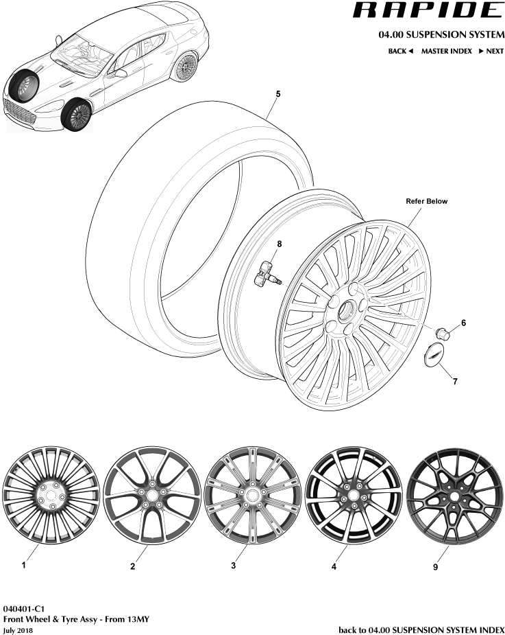 Wheel & Tyres, Front from 13MY of Aston Martin Aston Martin GT RAPIDE (2010-2019)
