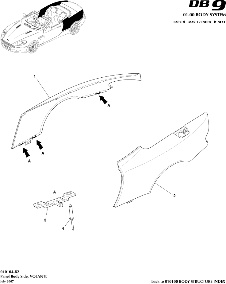 Body Structure - Panel Body Side, Volante of Aston Martin Aston Martin GT DB9 (2004-2017)