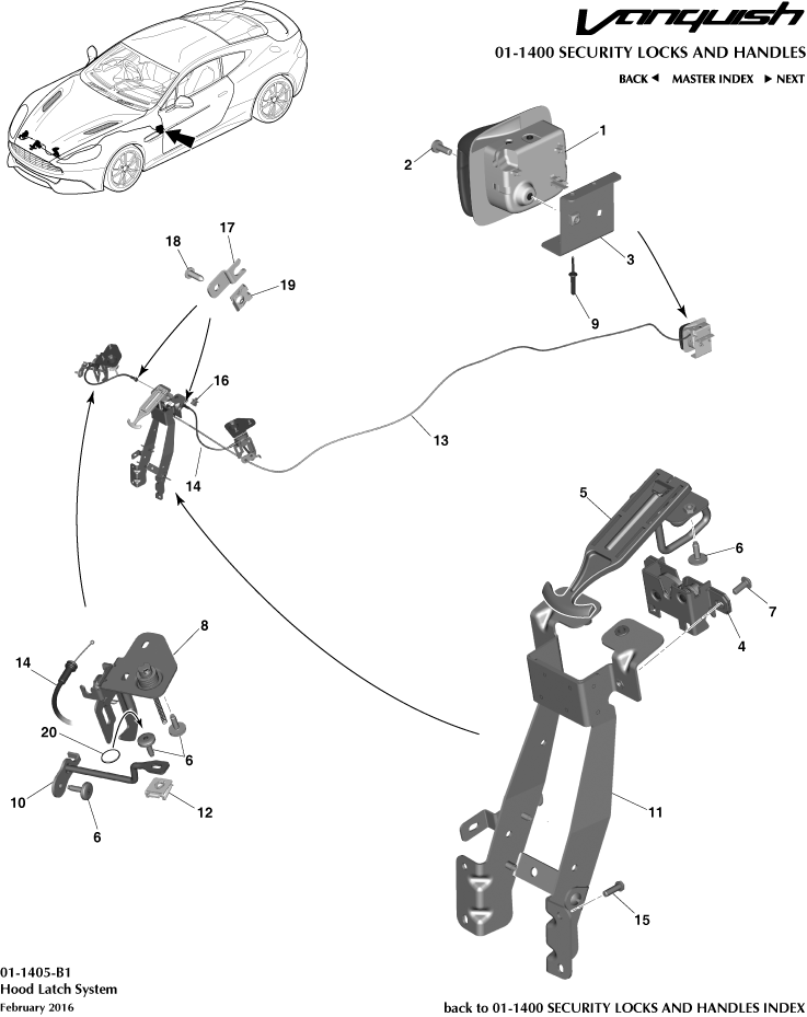 Handles & Locks Mechanisms - Bonnet Latch & Actuation of Aston Martin Aston Martin GT VANQUISH (2013-2018)