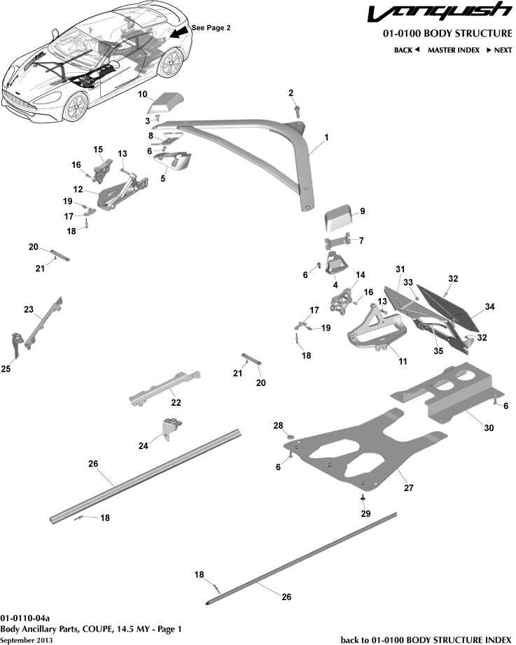 Body Structure - Ancillary Parts, Coupe 14.5MY, page 1 of Aston Martin Aston Martin GT VANQUISH (2013-2018)