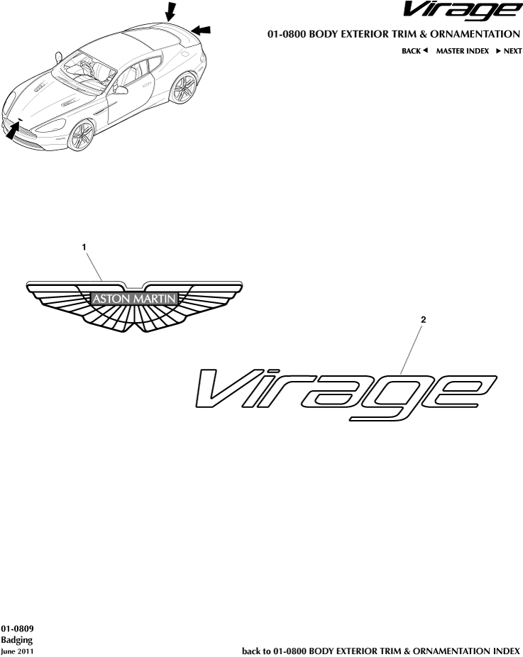 Body Exterior Trim & Ornamentation - Badging of Aston Martin Aston Martin GT VIRAGE (2012-2013)