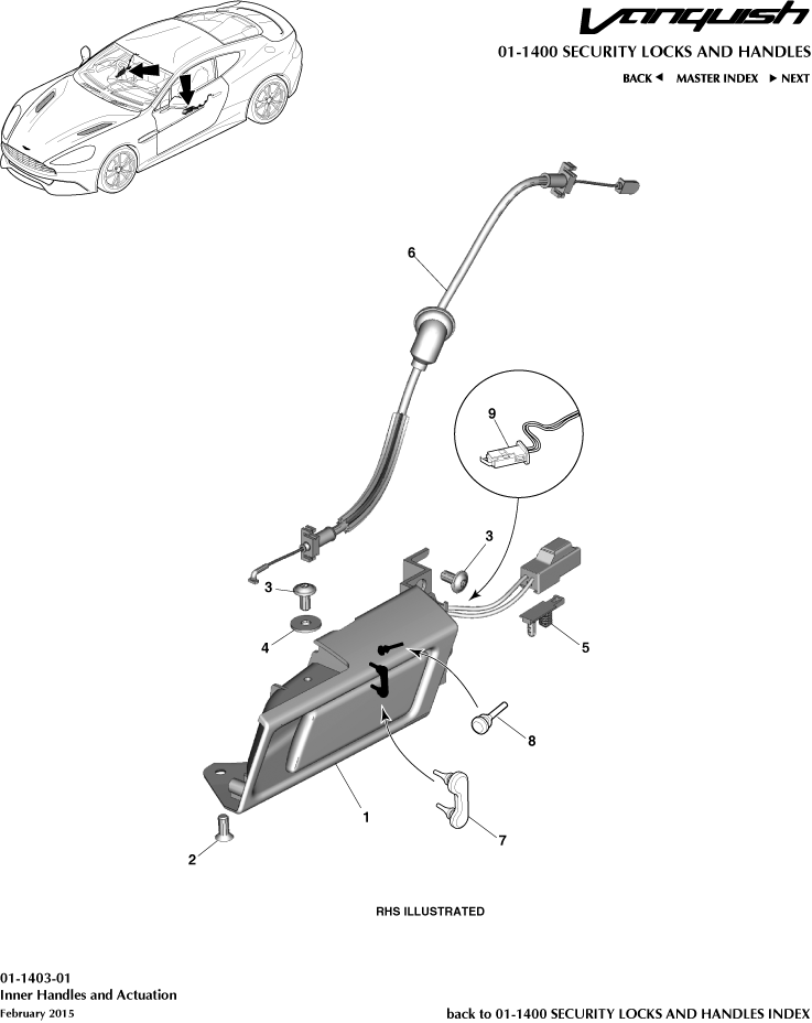 Handles & Locks Mechanisms - Inner Handles & Actuation of Aston Martin Aston Martin GT VANQUISH (2013-2018)