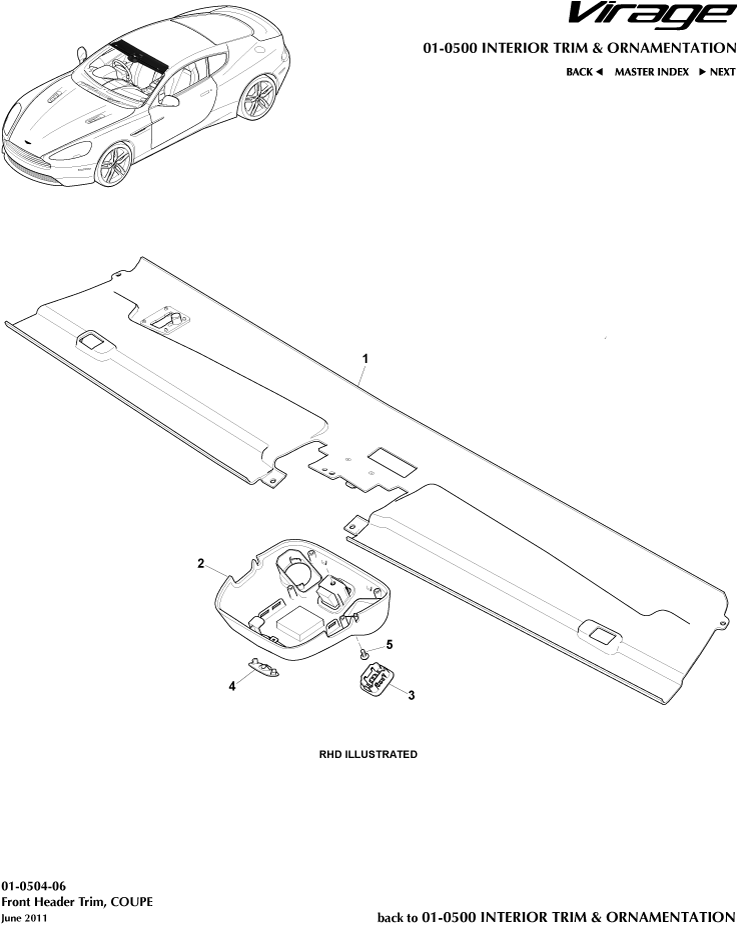 Interior Trim & Ornamentation - Front Header Trim, Coupe of Aston Martin Aston Martin GT VIRAGE (2012-2013)