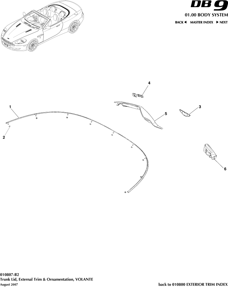 Exterior Trim - Trunk Lid Trim, Volante of Aston Martin Aston Martin GT DB9 (2004-2017)