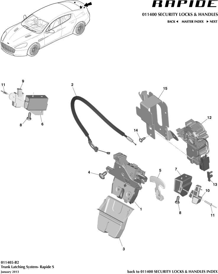 Handles & Locks Mechanisms - Trunk Latch System, 'S' of Aston Martin Aston Martin GT RAPIDE (2010-2019)