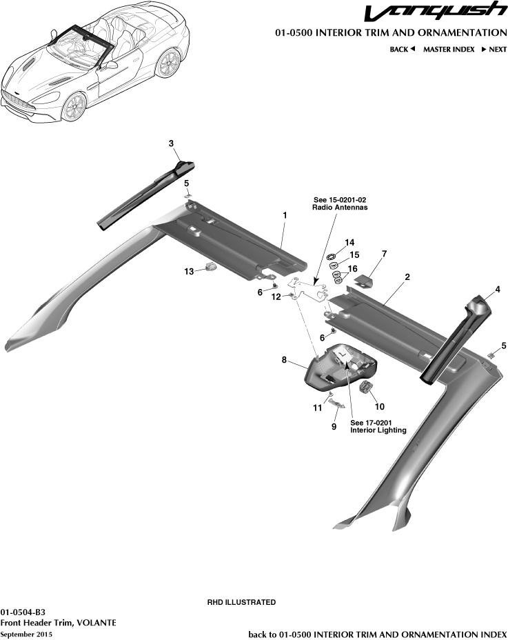 Interior Trim & Ornamentation - Front Header Trim, Volante of Aston Martin Aston Martin GT VANQUISH (2013-2018)