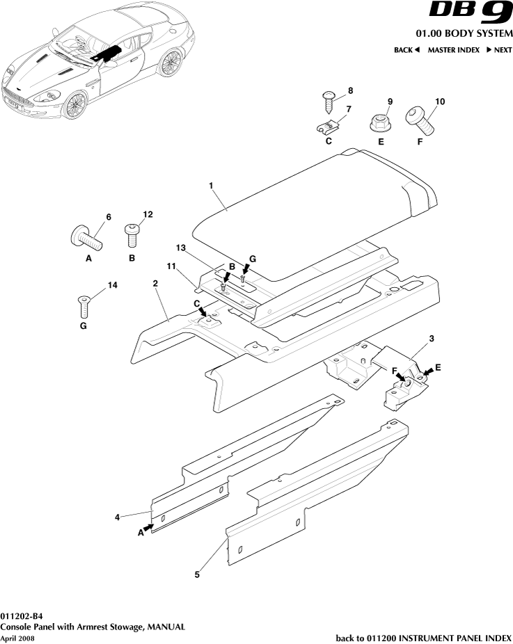 Console and Switches - Centre Console, Manual of Aston Martin Aston Martin GT DB9 (2004-2017)