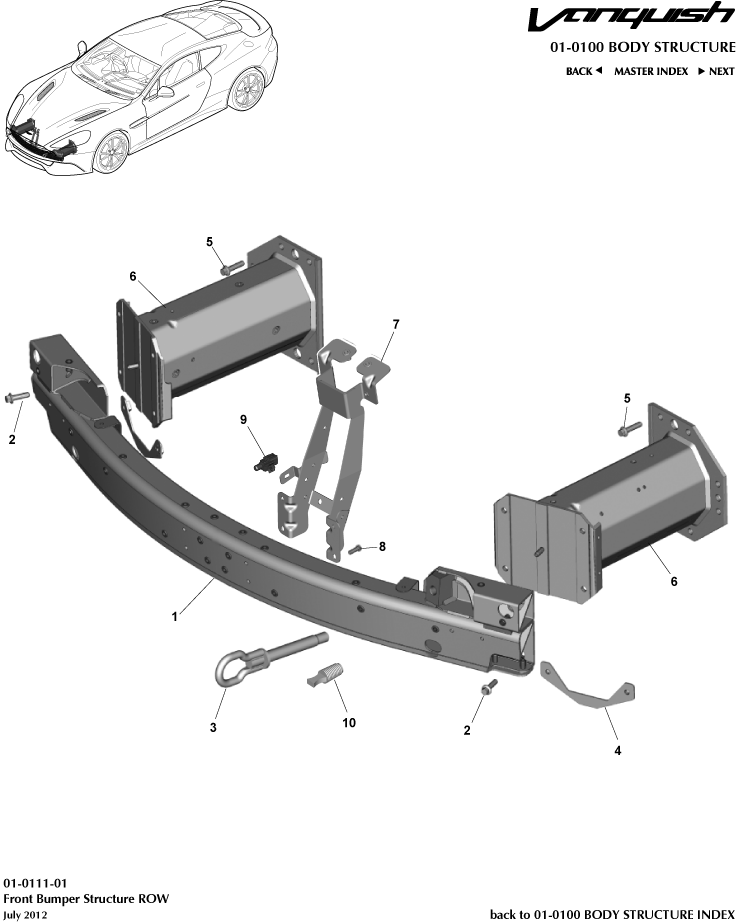 Body Structure - Front Bumper Structure, RoW of Aston Martin Aston Martin GT VANQUISH (2013-2018)