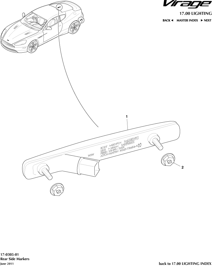 Rear Side Markers of Aston Martin Aston Martin GT VIRAGE (2012-2013)
