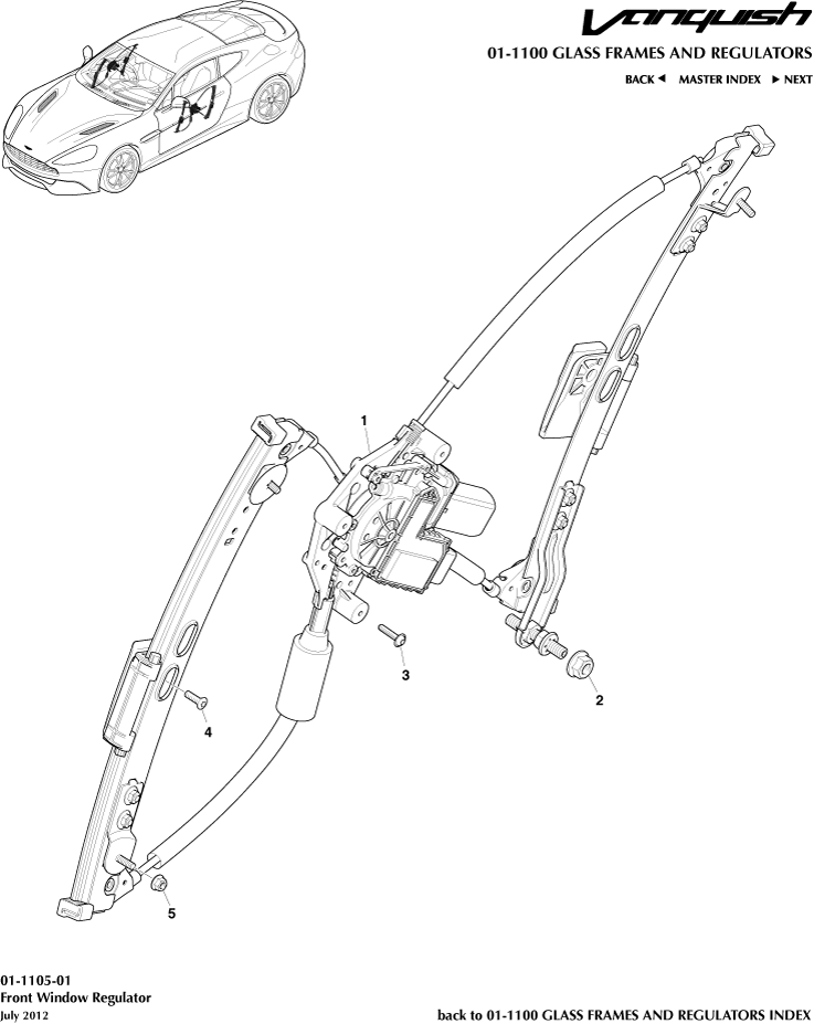 Glass Frames & Regulators - Front Window Regulator of Aston Martin Aston Martin GT VANQUISH (2013-2018)