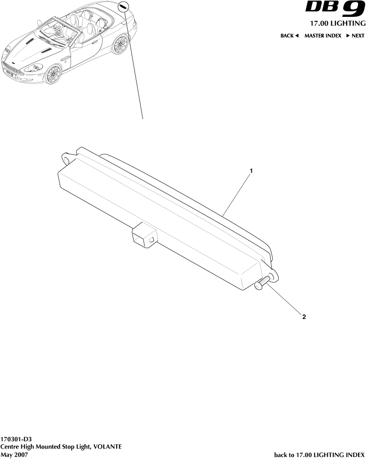 High Mounted Stop Light, Volante of Aston Martin Aston Martin GT DB9 (2004-2017)