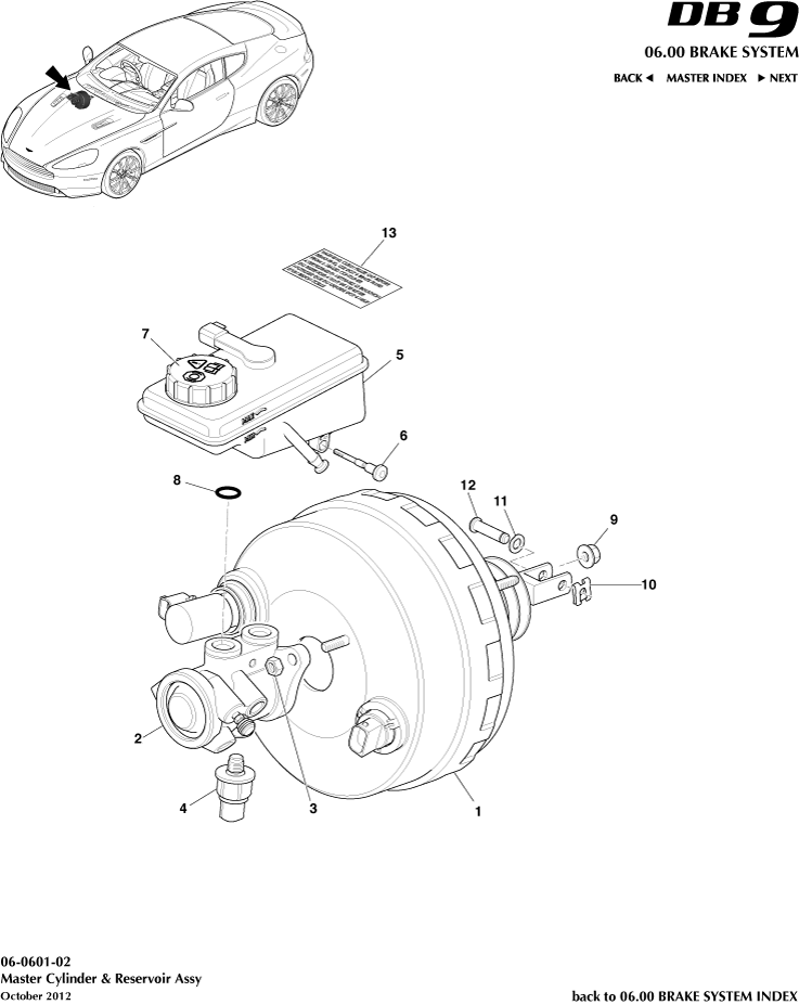 Master Cylinder & Reservoir of Aston Martin Aston Martin GT DB9 (2004-2017)