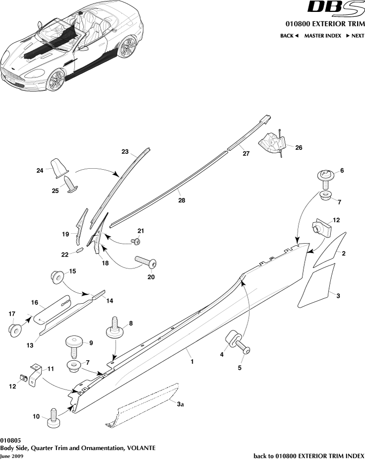 Exterior Trim - Bodyside & Quarter Trim , Volante of Aston Martin Aston Martin GT DBS (2007-2012)
