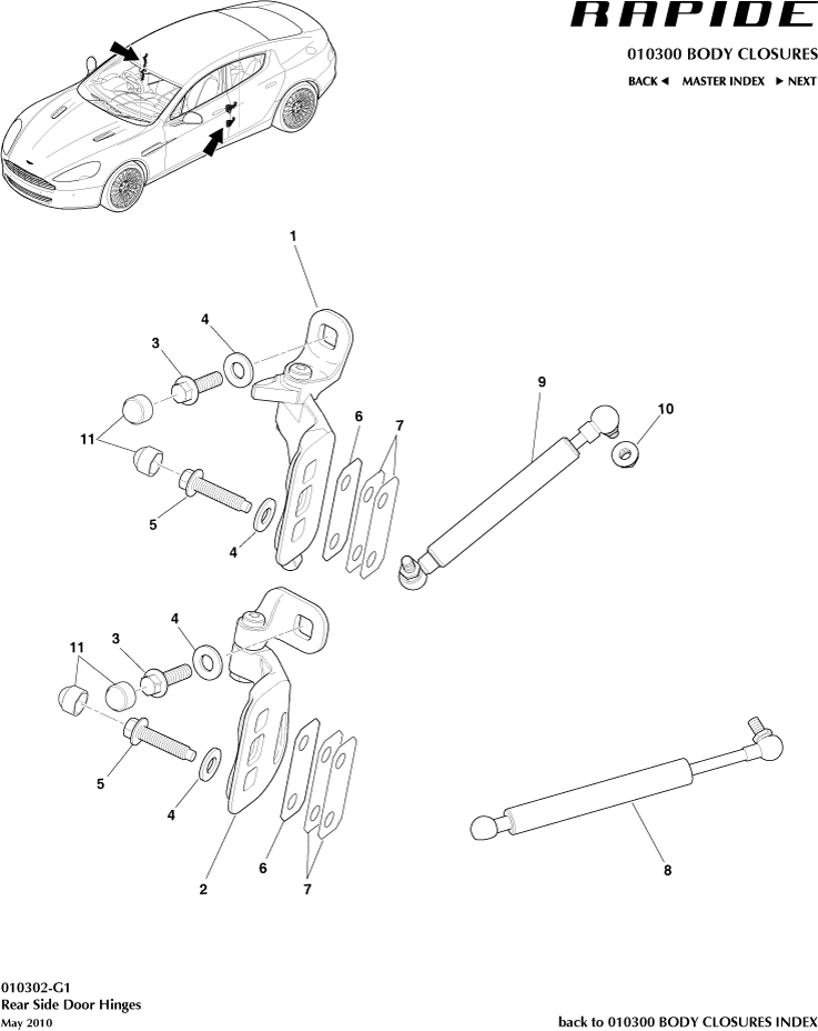 Body Closures - Rear Door Hinge Assembly of Aston Martin Aston Martin GT RAPIDE (2010-2019)