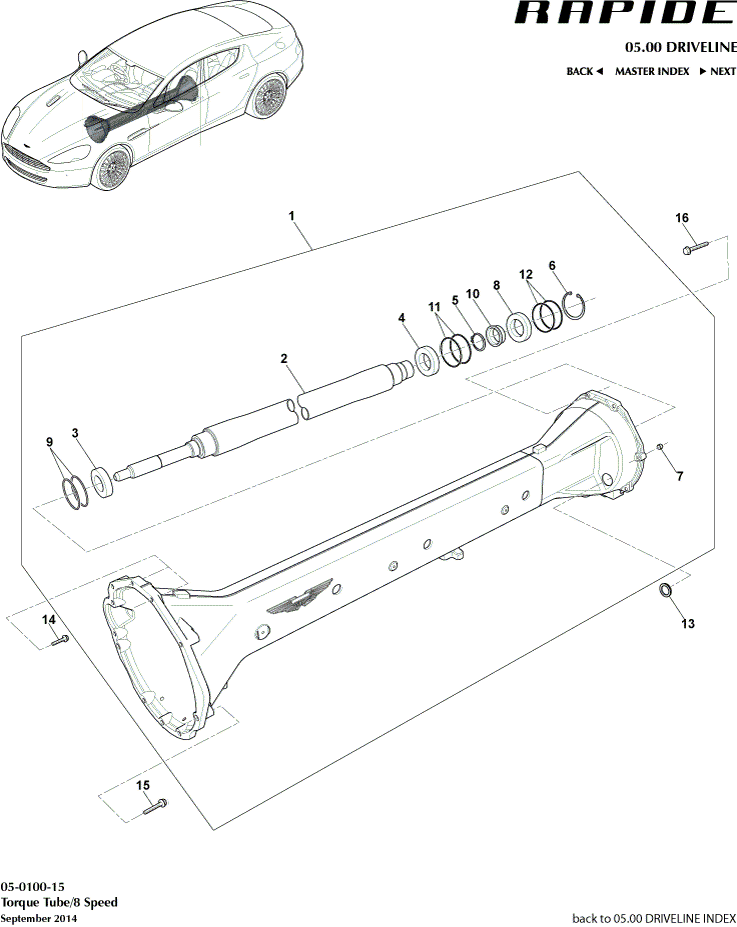 torque Tube Assembly, 8 spd of Aston Martin Aston Martin GT RAPIDE (2010-2019)