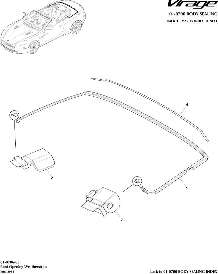 Body Sealing - Roof Opening Weatherstrip, Volante of Aston Martin Aston Martin GT VIRAGE (2012-2013)