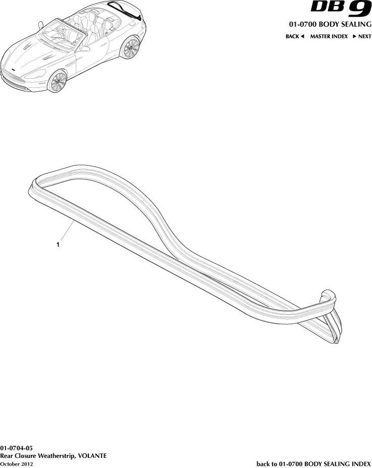 Body Sealing - Rear Closure Weatherstrip, Volante of Aston Martin Aston Martin GT DB9 (2004-2017)