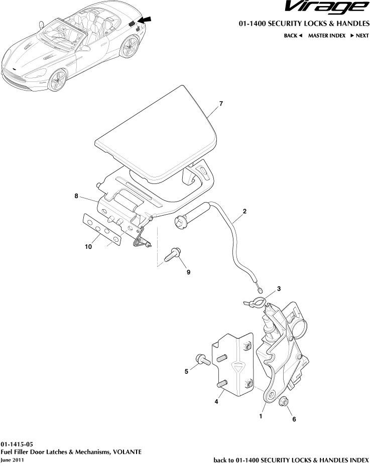 Handles & Locks Mechanisms - Fuel Filler Mechanism, Volante of Aston Martin Aston Martin GT VIRAGE (2012-2013)
