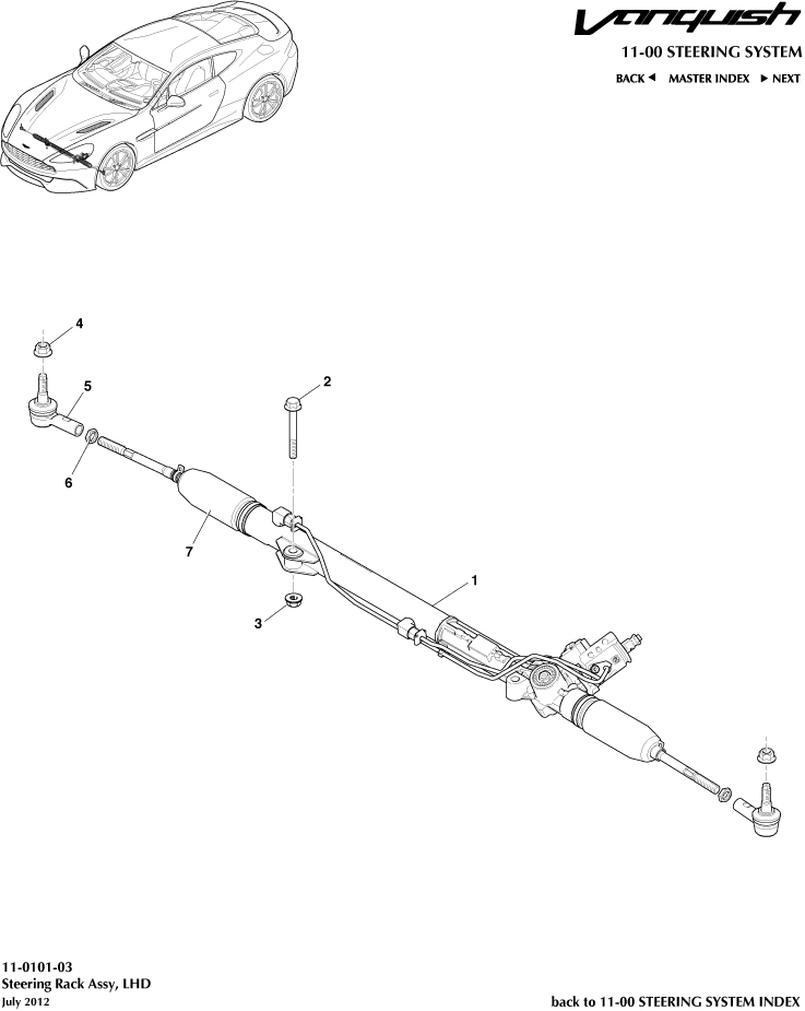 Steering Rack , LHD of Aston Martin Aston Martin GT VANQUISH (2013-2018)