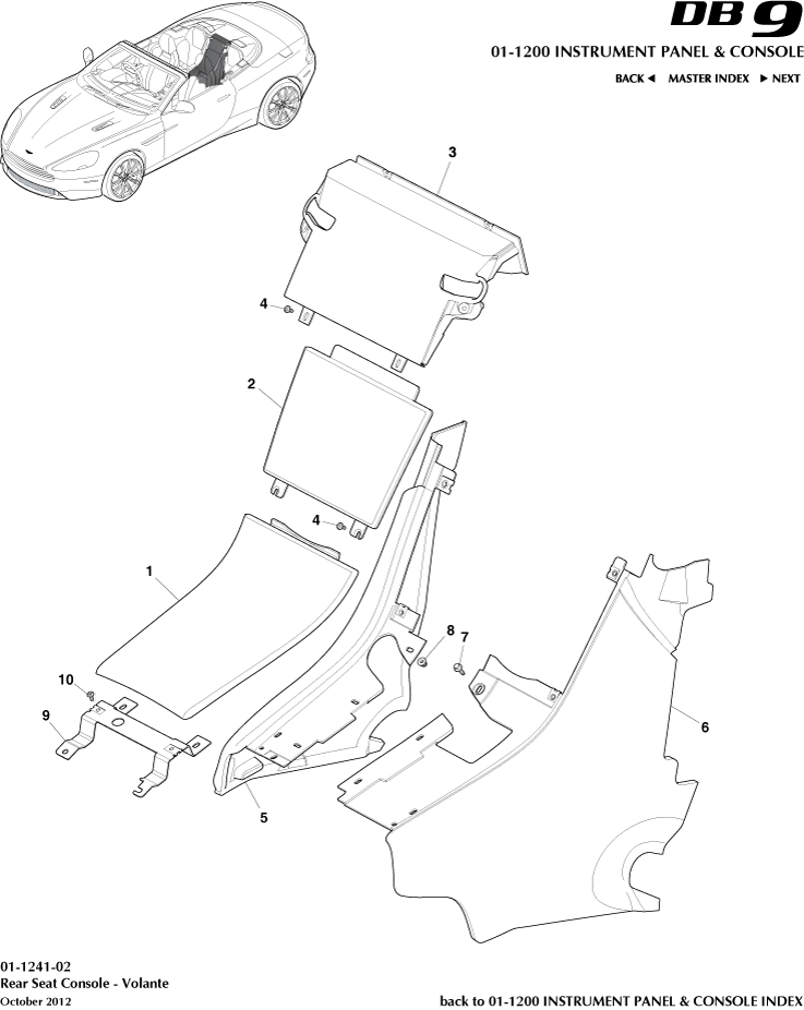 Instrument and Console Panels - Rear Console, Volante of Aston Martin Aston Martin GT DB9 (2004-2017)