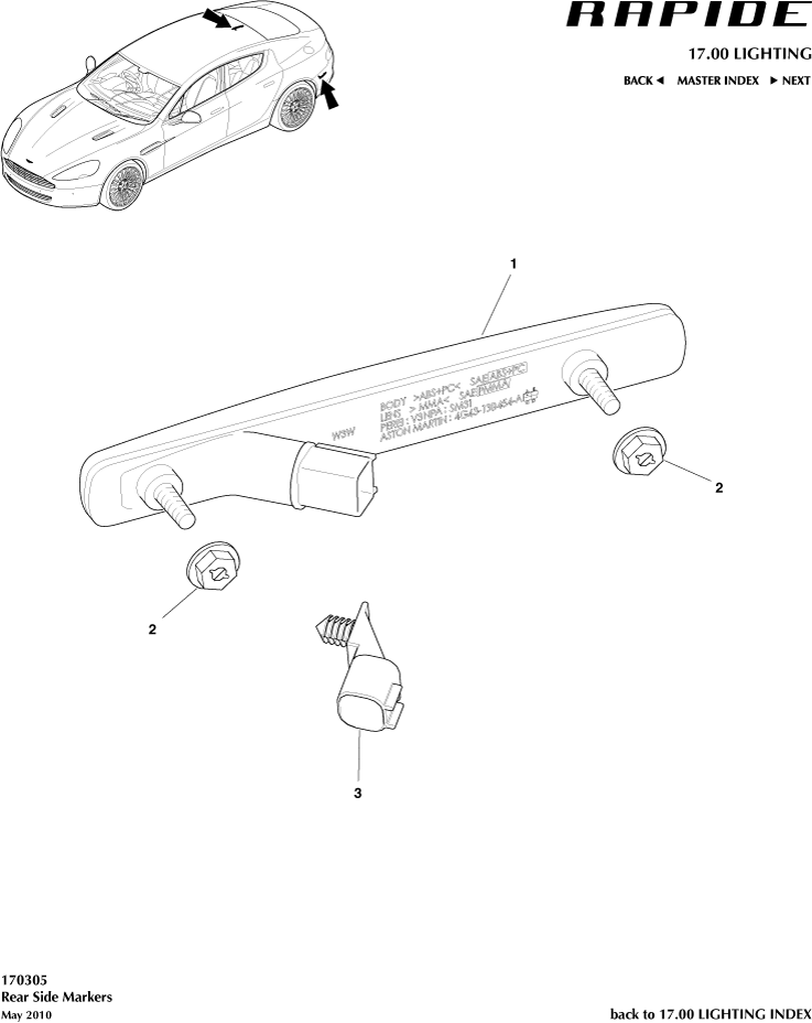 Rear Side Markers of Aston Martin Aston Martin GT RAPIDE (2010-2019)