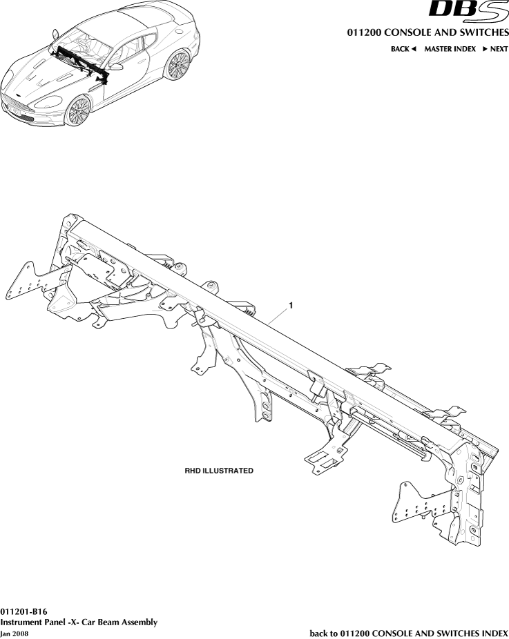 Console and Switches - IP Cross Beam of Aston Martin Aston Martin GT DBS (2007-2012)
