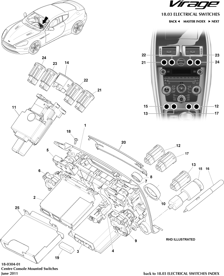 Electrical Switches - Centre Console Switches of Aston Martin Aston Martin GT VIRAGE (2012-2013)
