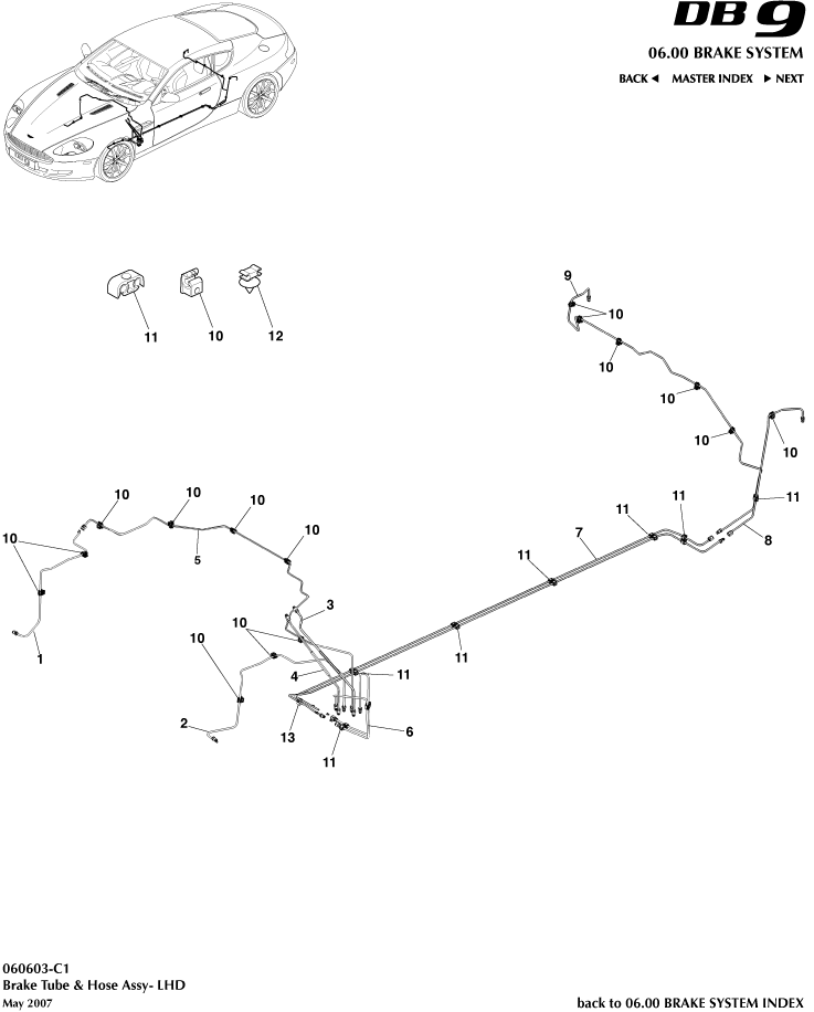 Brake Lines & Hoses, LHD of Aston Martin Aston Martin GT DB9 (2004-2017)